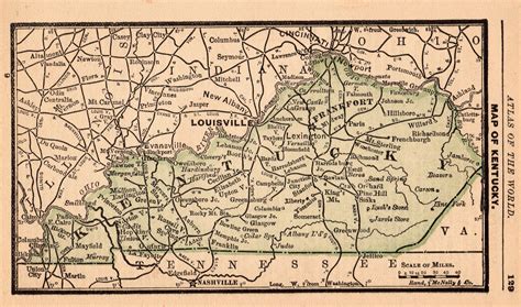 1888 Antique Kentucky State Map Vintage Map Of Kentucky Miniature Map