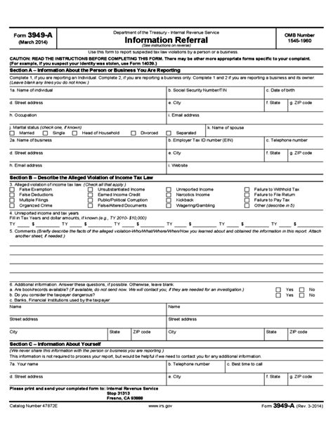 Form 3949 A Information Referral 2014 Free Download