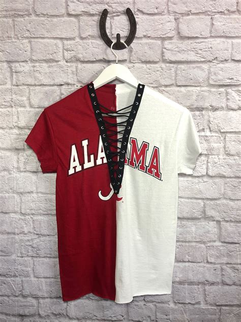 The most common alabama game day dress material is glass. University of Alabama 1/2 & 1/2 Tee / Roll Tide Roll ...