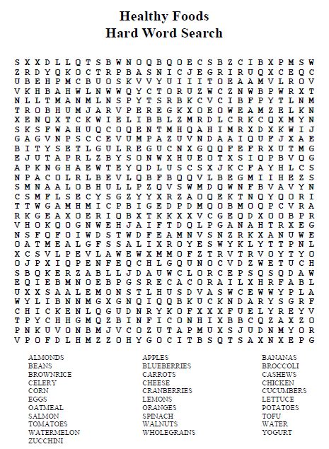 Very Hard Word Searches Printable Where Are Healthy Foods In 3 Word