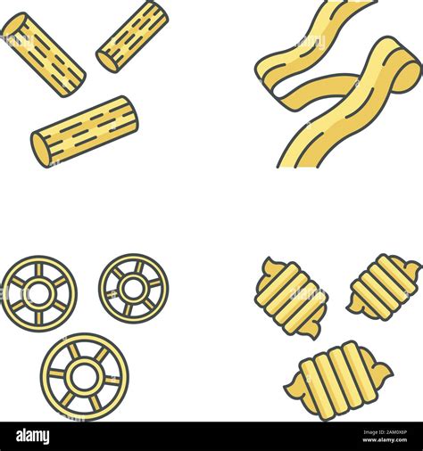 Pasta Noodles Types Color Icons Set Traditional Mediterranean Macaroni