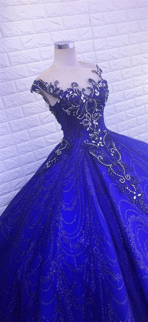 Royal Blue Short Sleeves Or Cap Sleeves Sparkle Beaded Ball Gown