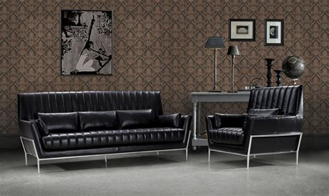 Luxury Black Leather Sofa Set