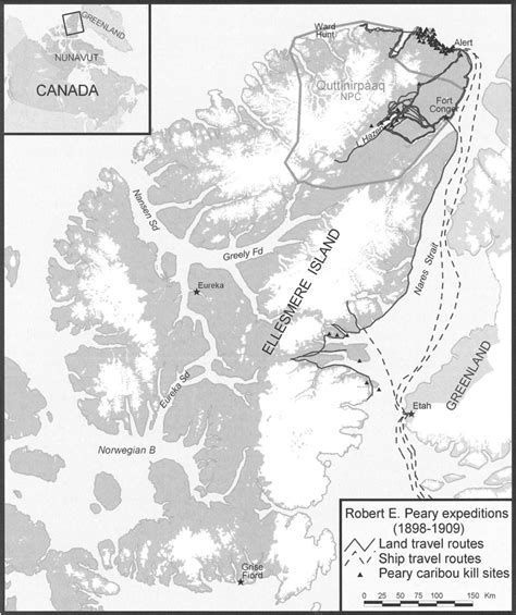 Map Of Northern Ellesmere Island With Track Line Of Robert Pearys