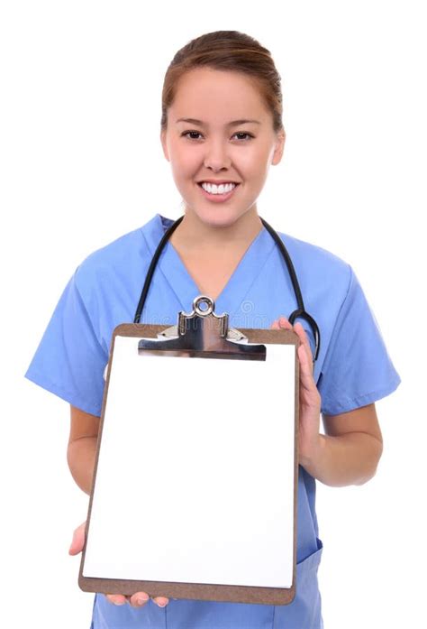Pretty Nurse Holding Clipboard Stock Photo Image Of Stethoscope