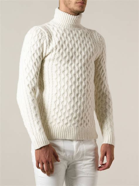 Diesel Cable Knit Turtleneck Sweater In White For Men Lyst