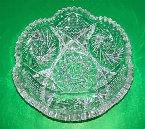 Antique American Brilliant Crystal Bowl Stars Cut Glass Etsy Uk