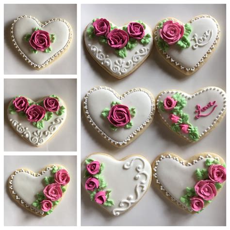 Valentines Day Cookie Art Rosebuds On Cream Valentine Cookies