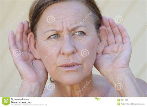 Woman Hand To Ear Listening Isolated Outdoor Stock Image Image Of