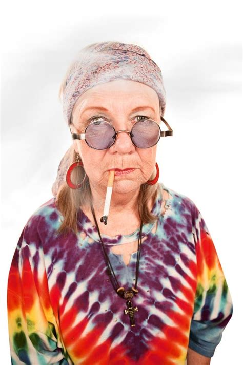 Senior Hippie Lady Smoking Stock Image Image Of Ring 12284819
