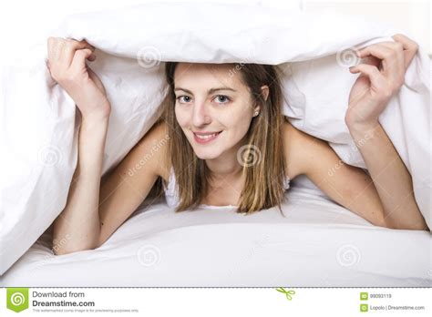 Young Sleeping Woman In Bedroom At Home Wearing In White Stock Image Image Of Sleepy Adult