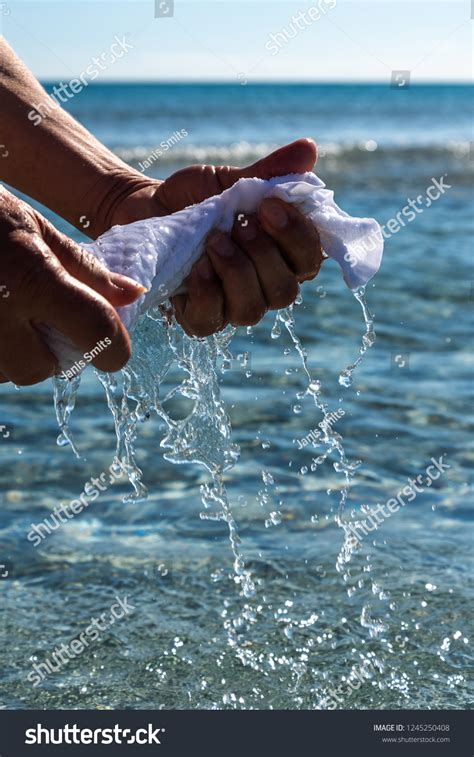 Hands Squeeze Wet White Cloth Stock Photo 1245250408 Shutterstock