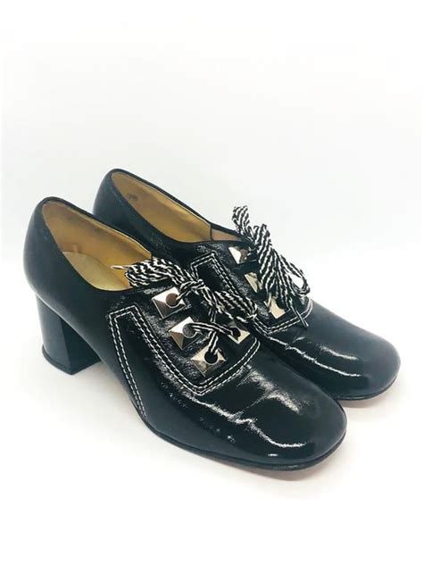 60s Mod Black Leather Patent Shoes High Heels Patent Etsy In 2020