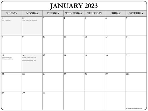 Collection Of January 2019 Calendars With Holidays