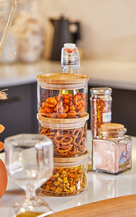 Stacking Glass Storage Jars 3 Pack Prettylittlething Usa