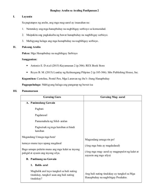 Example Of Detailed Lesson Plan In Araling Panlipunan Banghay Aralin Sa