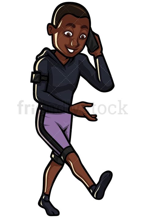 Walking Black Man Speaking On Mobile Vector Cartoon