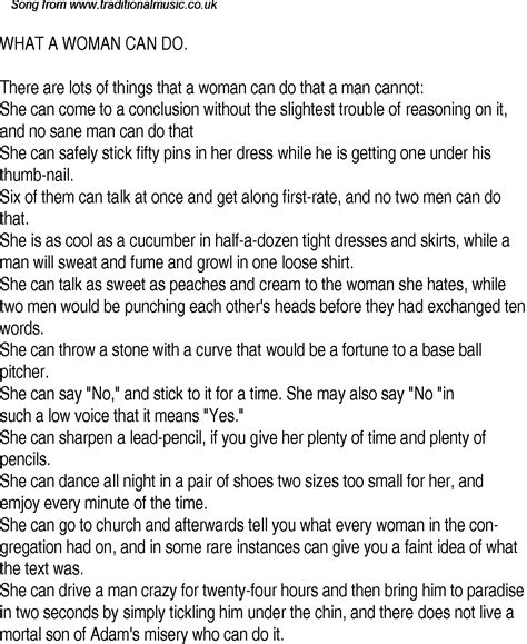 American Old Time Song Lyrics For What A Woman Can Do