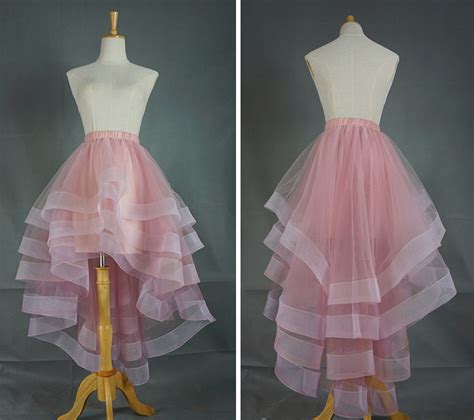 Pink High Low Tulle Skirt Ruffle Layered Tulle Skirt Holiday Outfit Plus Size Tutu Wedding
