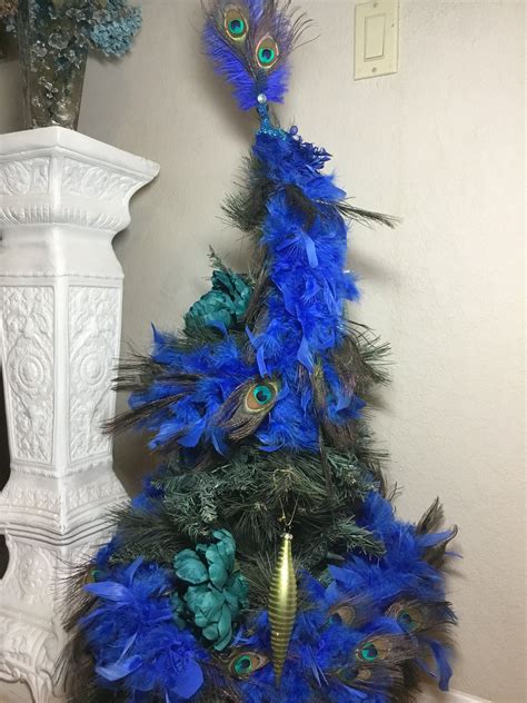 Peacock Christmas Tree Topper With Wraparound Boa Feather Tail In Your