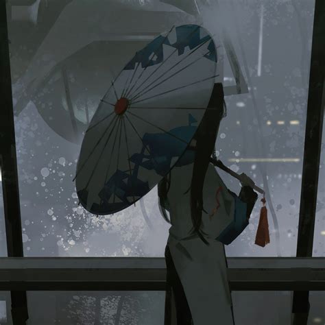2048x2048 Anime Girl Dark Night Umbrella Raining 4k Ipad Air Hd 4k