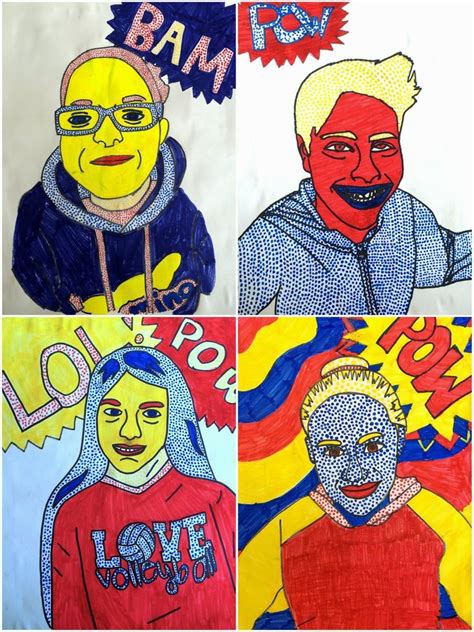 6th Grade Roy Lichtenstein Self Portraits Pop Art Portraits Pop Art
