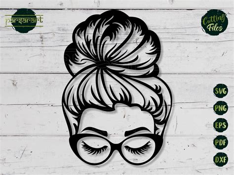 Messy Bun Svg Women Face Svg Mom Clipart Eyelashes Svg Girl With