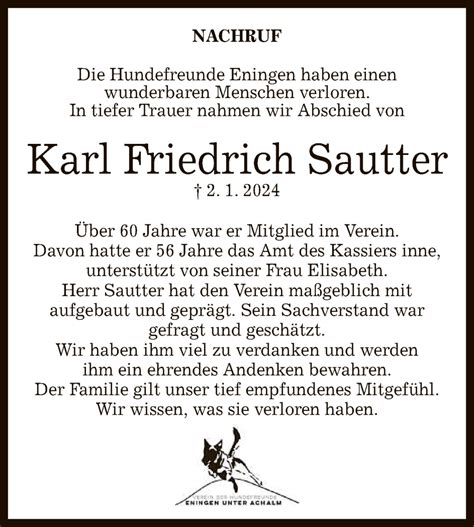 Traueranzeigen Von Karl Friedrich Sautter Trauer Gea De