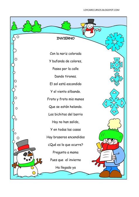 Poemas Y Rimas Del Invierno Para Niños Fichas De Primaria
