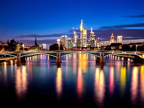 Frankfurt Am Main Germany City Bridge Lights River Night