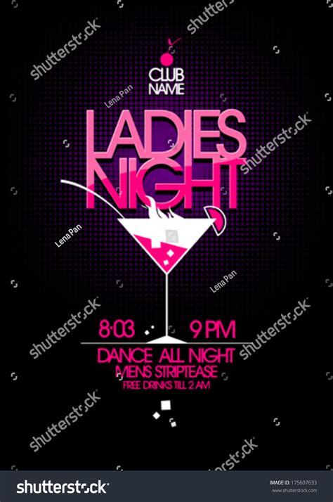 Ladies Night Party Design With Martini Glass Stock Vector Illustration 175607633 Shutterstock