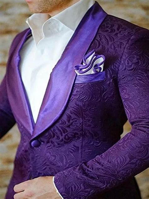Elegant Purple Floral Wedding Suits For Men New Design Jacquard Formal