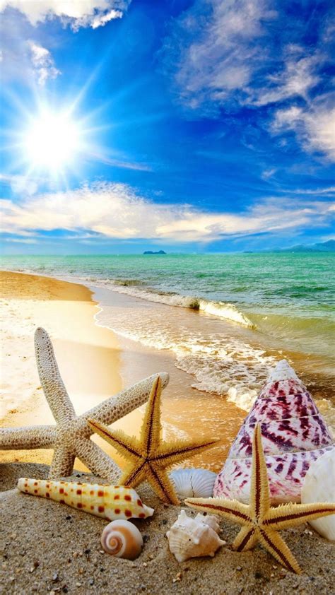 Summer Beach Sun Starfish Waves Android Wallpaper Free