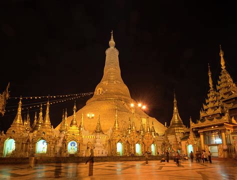 Golden Temple Of Yangon Shwedagon Pagoda At Night Myanmar Photograph