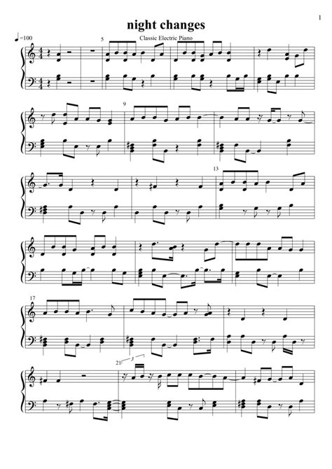 Night Changes Arr Piano Solo Sheet Music One Direction Easy Piano