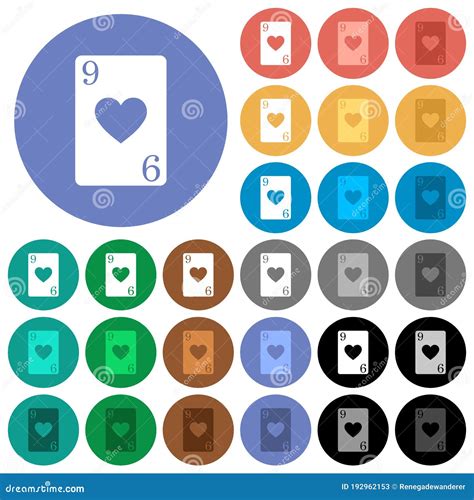 Nine Of Hearts Card Round Flat Multi Colored Icons Stock Vector