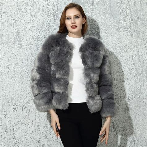 Womens Coat Faux Fox Fur Warm For Winter Autumn Coats For Women