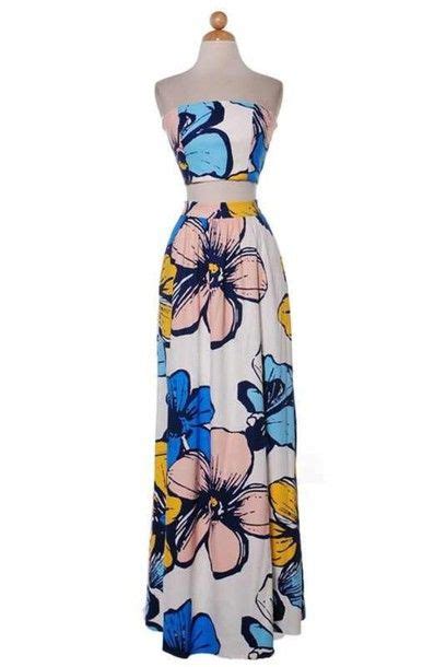 Dress Two Piece Floral Maxi Skirt Maxi Maxi Spring Summer Floral Maxi Skirt Island Outfit