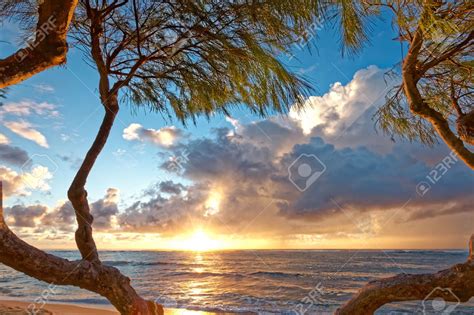 Beautiful Morning Sunrise On A Kauai Hawaii Beach The Rising