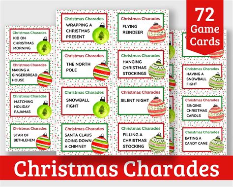 Christmas Charades Printable Cards For Kids And Adults 72 Pre Filled