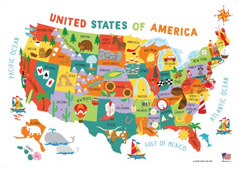 Teach your kids north american geography with a blank map of the united states. Children's United States US USA Wall Map for Kids 28×40 ...