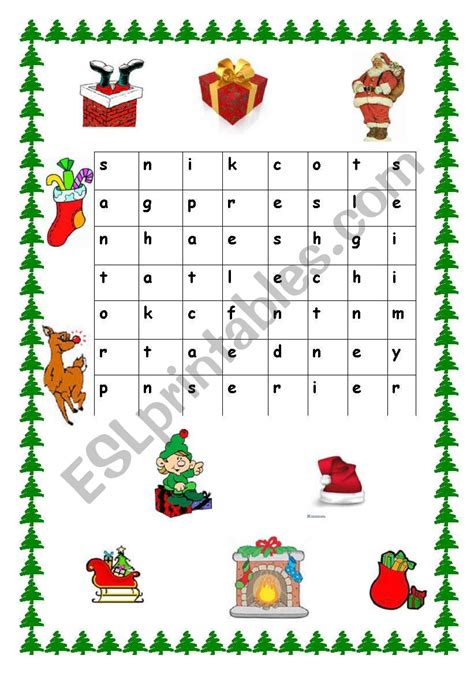 English Worksheets Christmas Word Search
