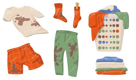 Free Vector Dirty Clothes Set T Shirts And Socks With Mud Spots