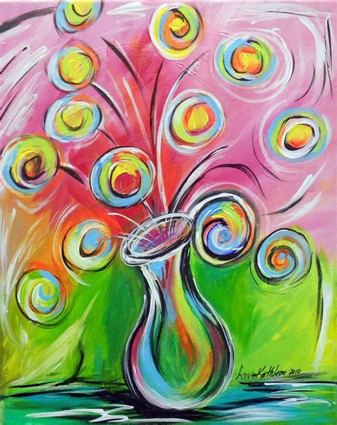 Original Modern Whimsical Flowers Acrylic Painting Sale 16x20inches
