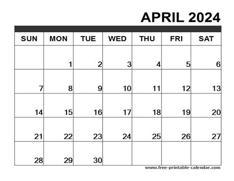 April 2024 Calendar Printable Free Printable