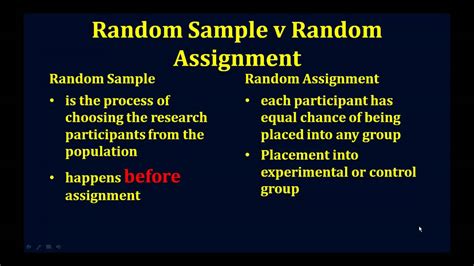 Samples can be vague or specific. Random Sample v Random Assignment - YouTube