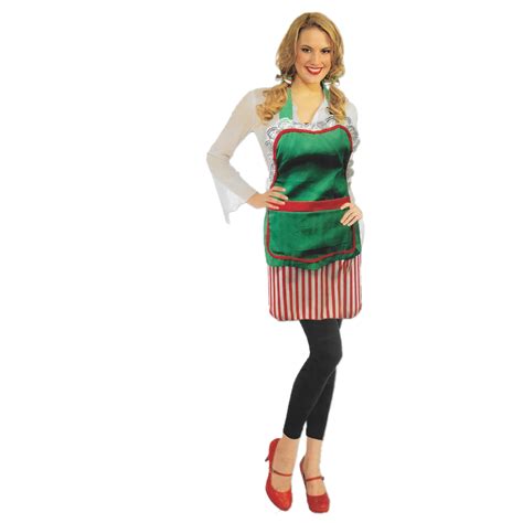 Rubies Adult Christmas Mrs Claus Elf Apron Green Red One Size