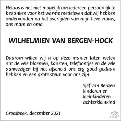 Wilhelmien Van Bergen Hock Overlijdensbericht En My Xxx Hot Girl