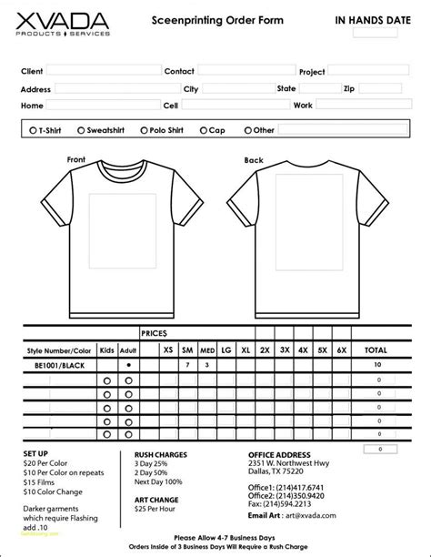 Printable t shirt order form template