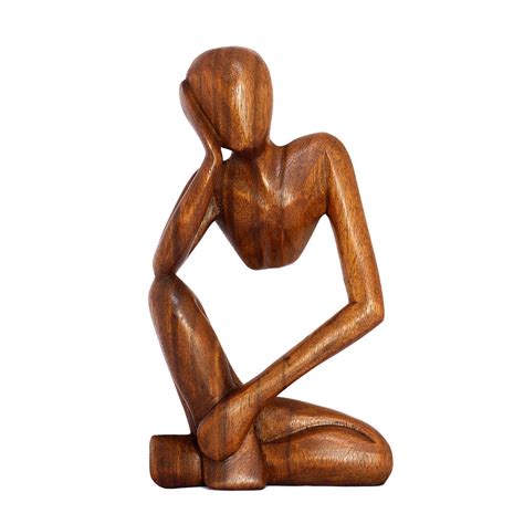 12 Abstract Sculpture Statue Wooden Hand Carved Thinking Man Home D